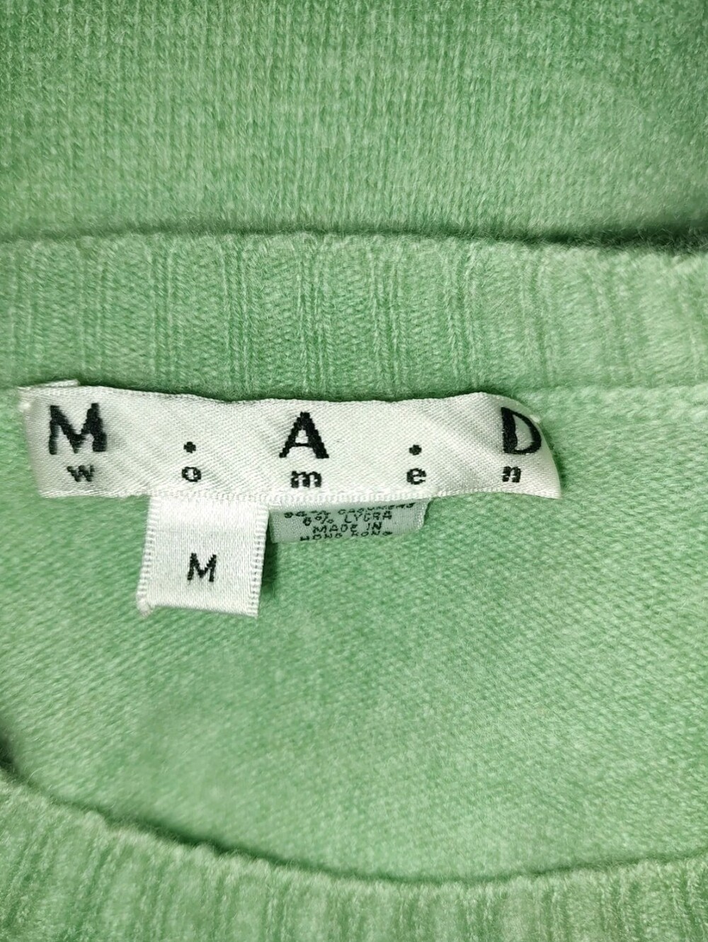 MAD M.A.D. 100% Cashmere Pullover Sweater Green Knit 3/4 Sleeve Mint Crew Neck M - Picture 16 of 16